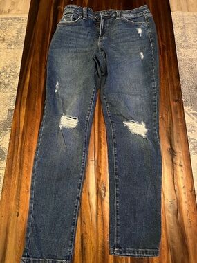 INC International Concepts Distressed Dark Blue Straight Leg Jeans